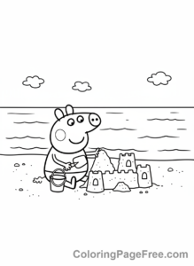 Peppa Pig coloring page - Peppa building sandcastle