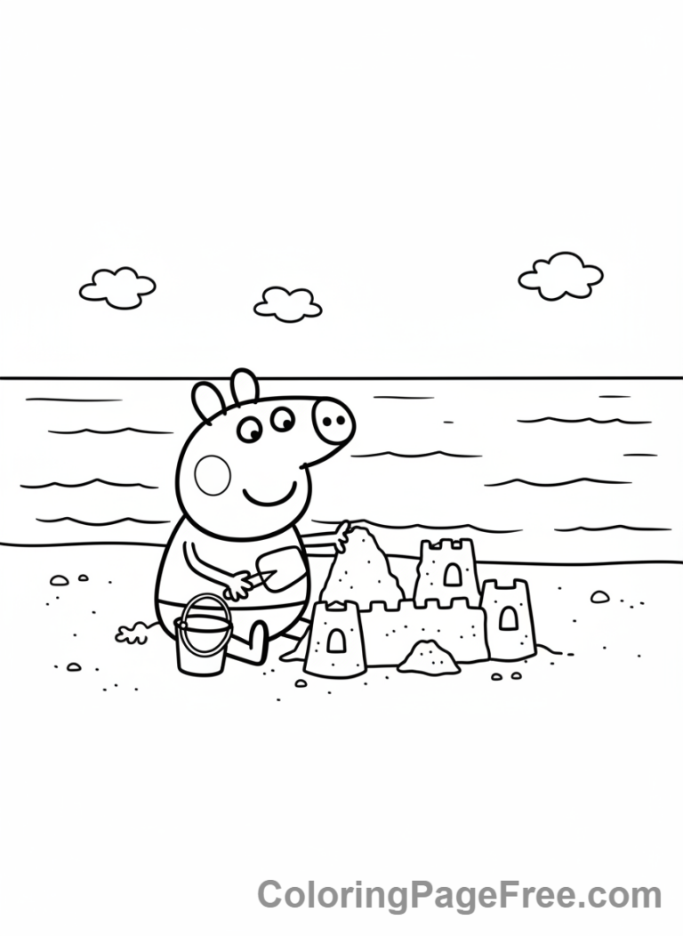 Peppa Pig coloring page - Peppa building sandcastle