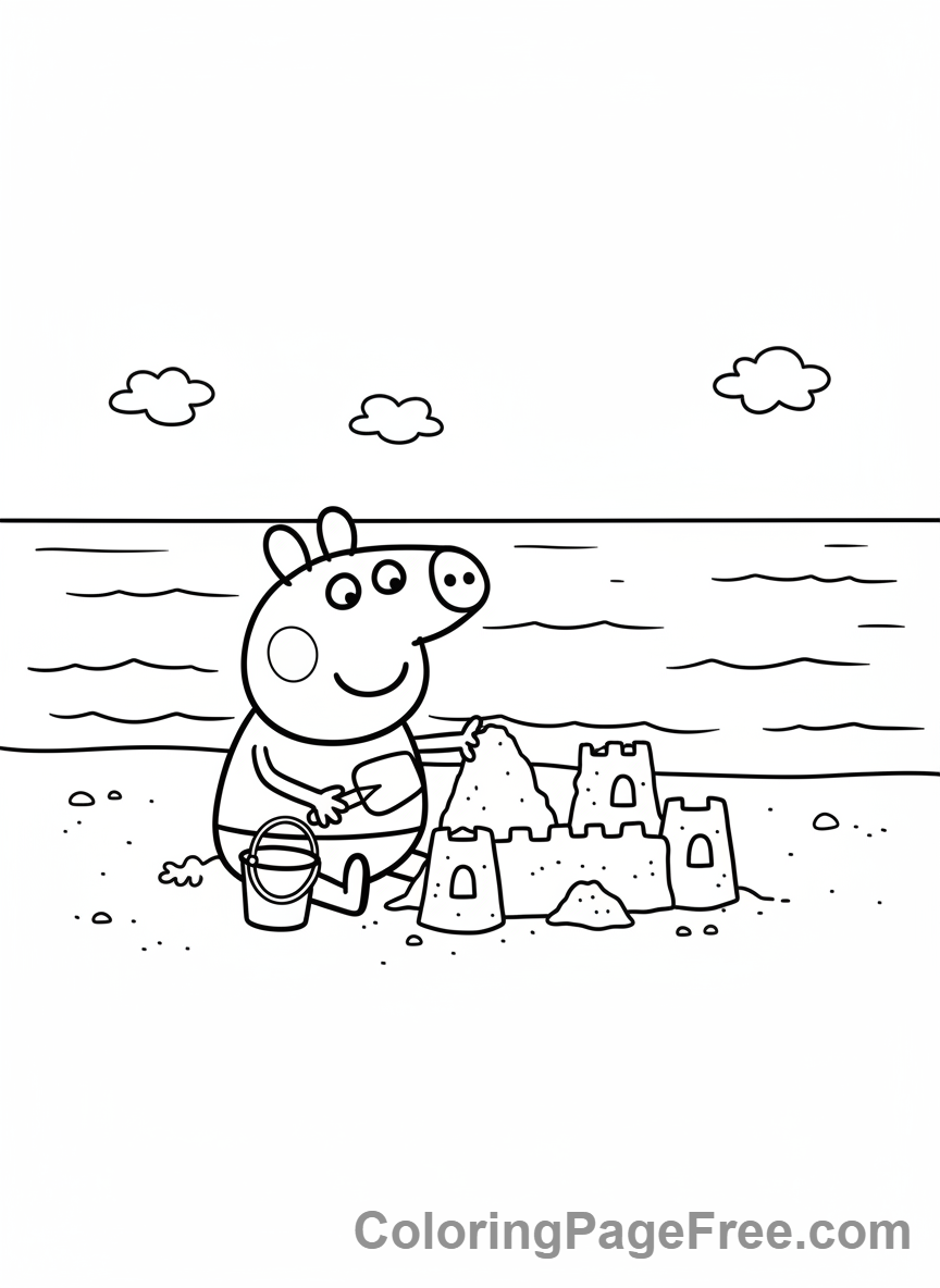 Peppa Pig coloring page - Peppa building sandcastle