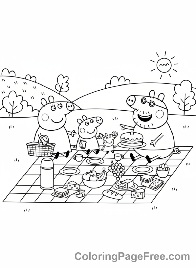 Peppa Pig coloring page - Peppa family picnic