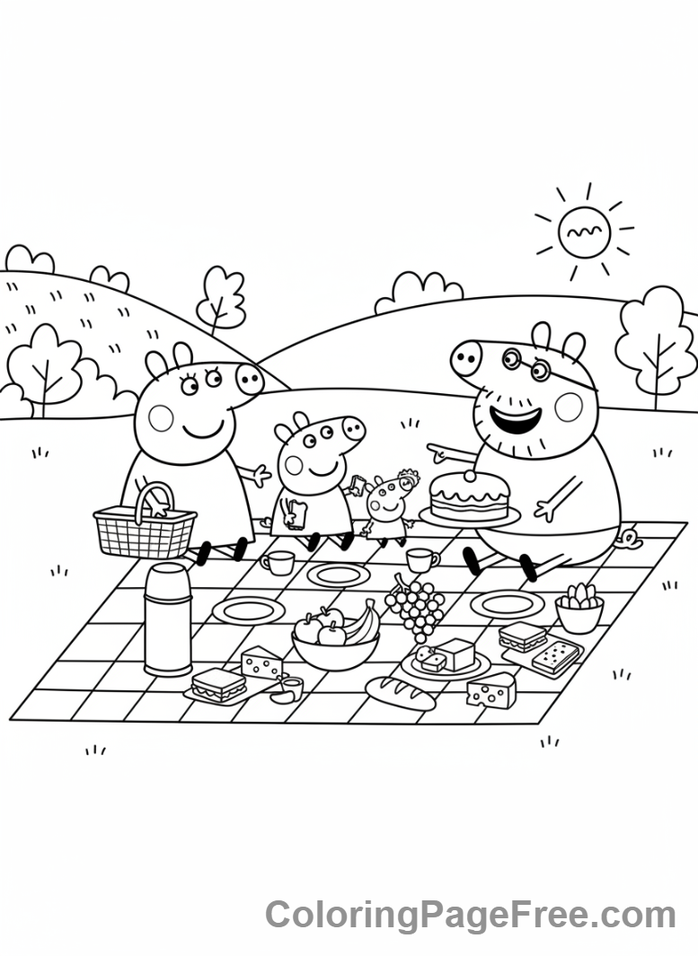 Peppa Pig coloring page - Peppa family picnic