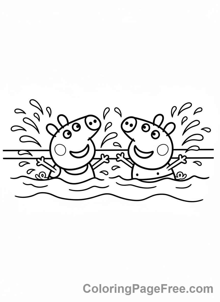 Peppa Pig coloring page - Peppa George swimming