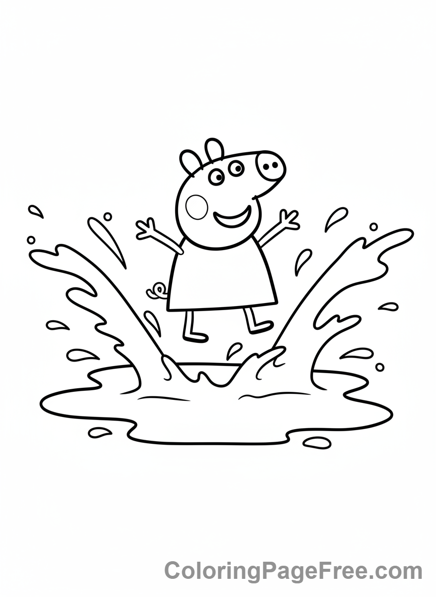 Peppa Pig coloring page - Peppa muddy puddle jump