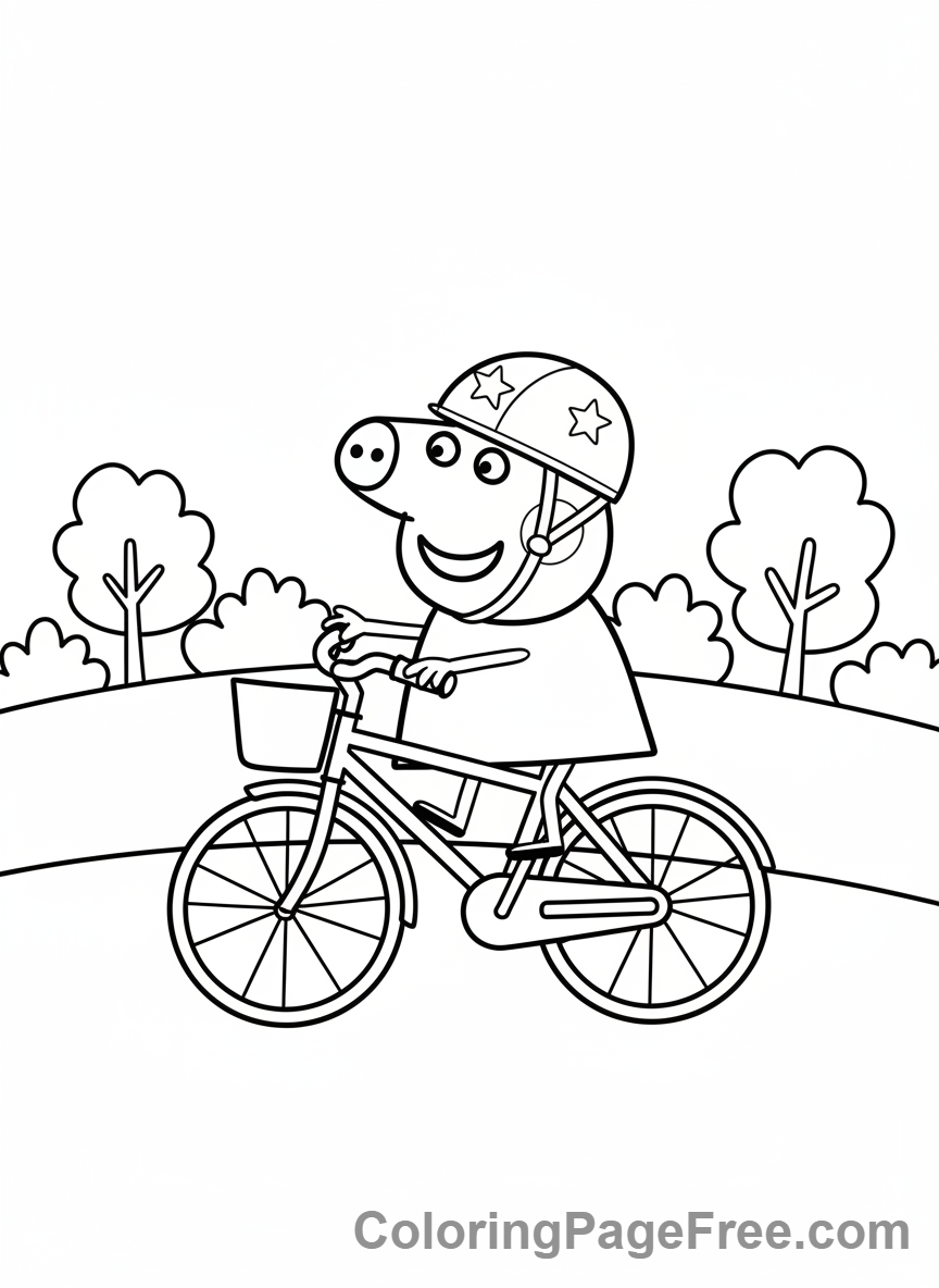Peppa Pig coloring page - Peppa riding bicycle