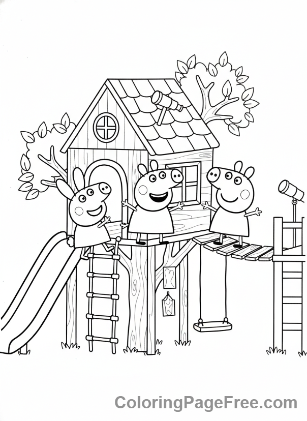 Peppa Pig coloring page - Peppa treehouse fun