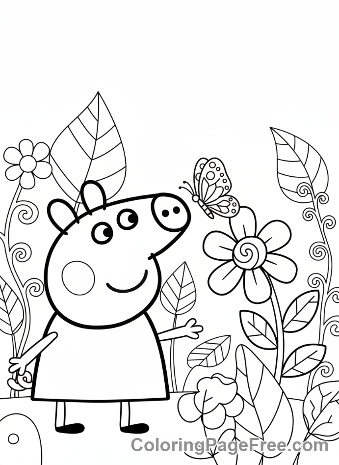 Peppa Pig coloring page - Peppa watching butterflies