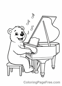 Piano coloring page - Bear playing piano