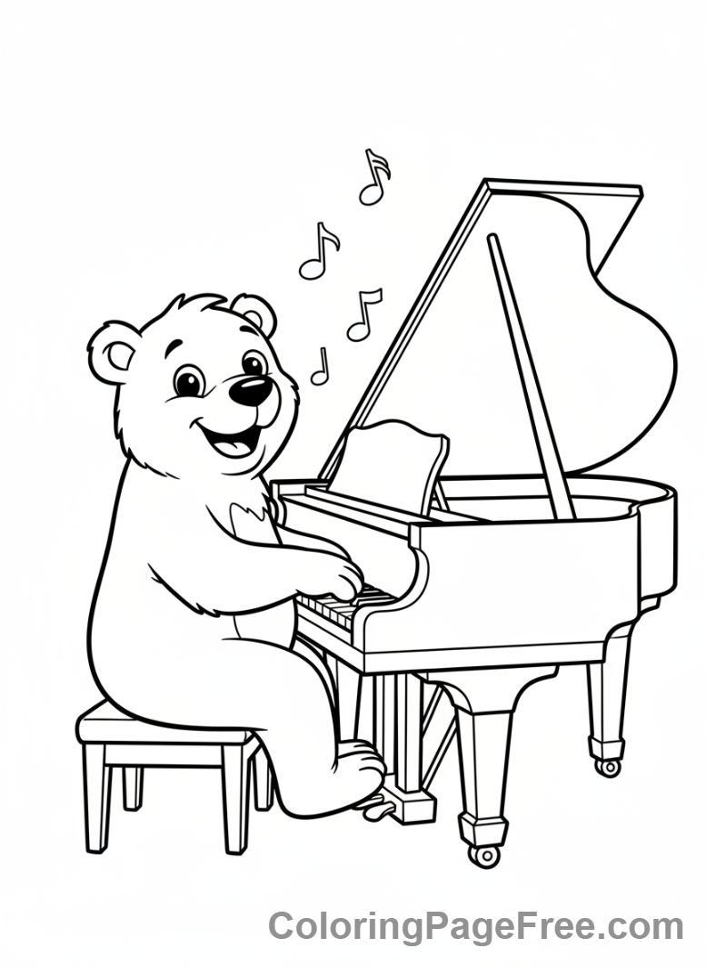 Piano coloring page - Bear playing piano