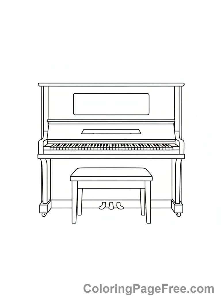 Piano coloring page - Classic upright piano