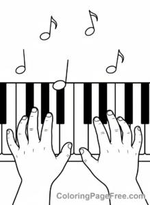 Piano coloring page - Hands on keys