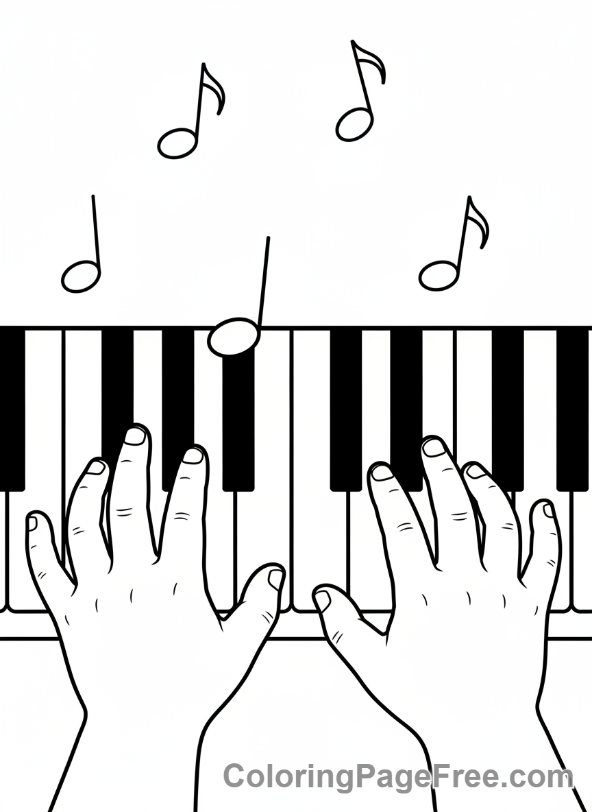 Piano coloring page - Hands on keys