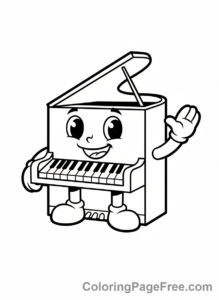 Piano coloring page - Happy cartoon piano
