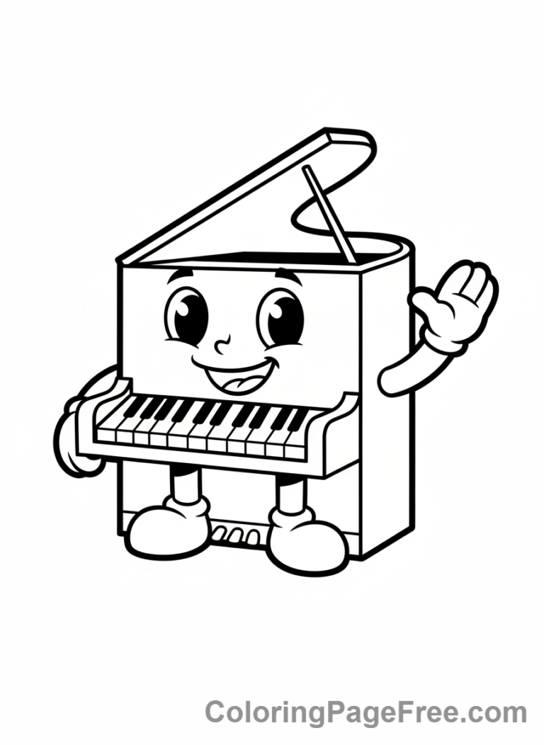 Piano coloring page - Happy cartoon piano