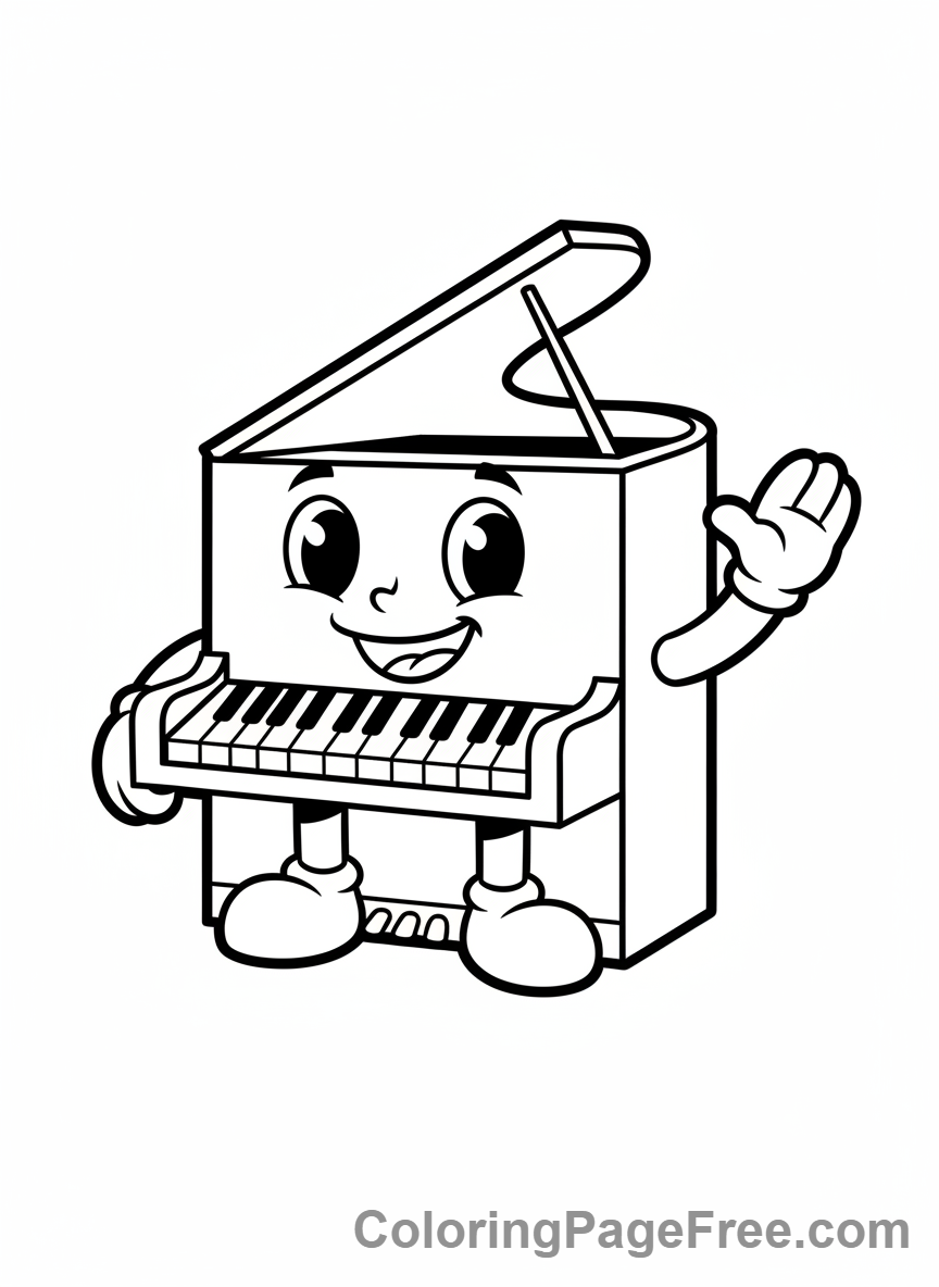 Piano coloring page - Happy cartoon piano