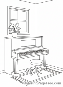 Piano coloring page - Piano cozy room