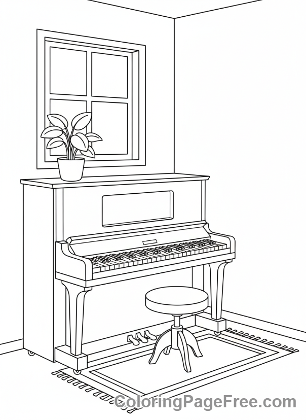 Piano coloring page - Piano cozy room
