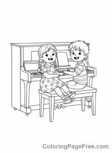 Piano coloring page - Piano duet kids
