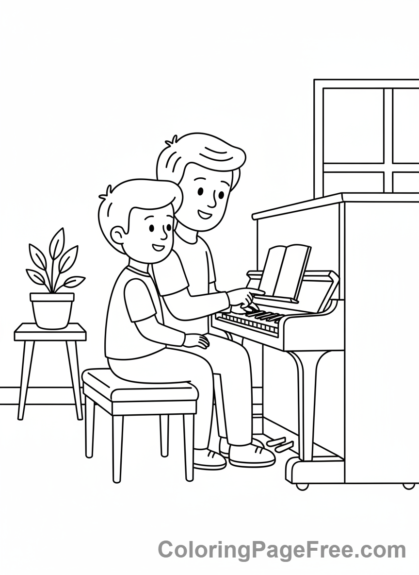 Piano coloring page - Piano lesson scene