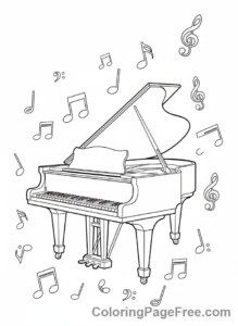 Piano coloring page - Piano music notes
