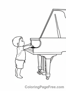 Piano coloring page - Toddler reaching piano