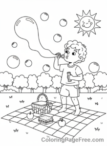 Picnic coloring page - Bubbles at picnic