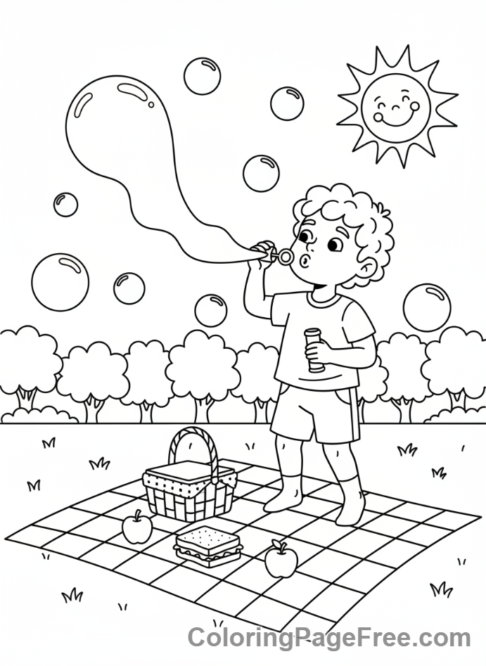 Picnic coloring page - Bubbles at picnic