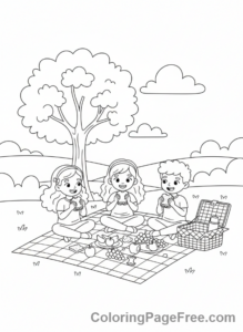 Picnic coloring page - Eating picnic lunch