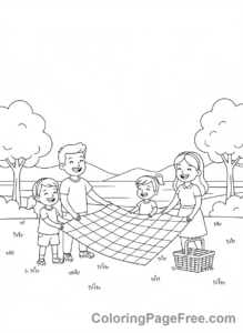 Picnic coloring page - Kids picnic setup