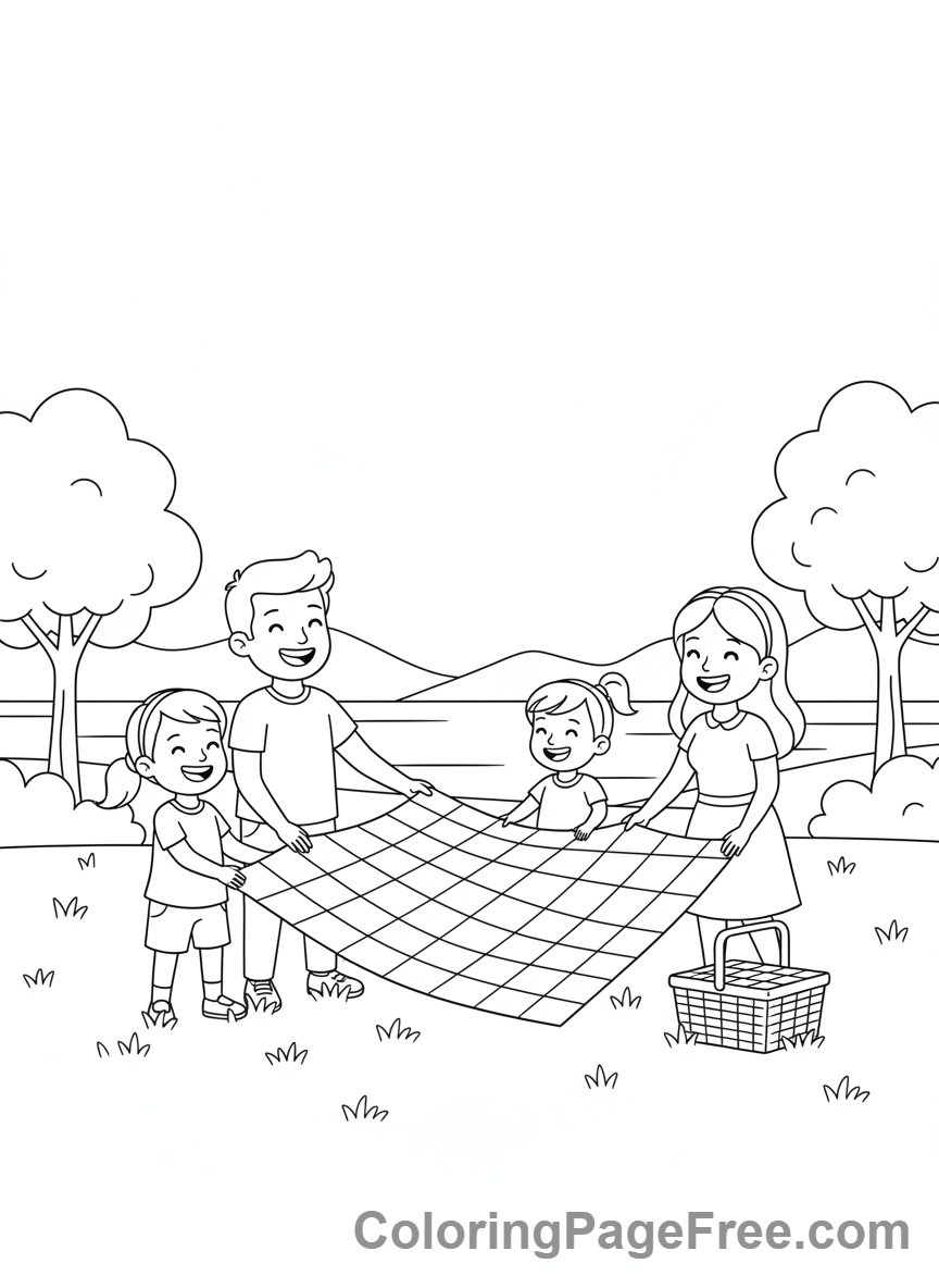 Picnic coloring page - Kids picnic setup
