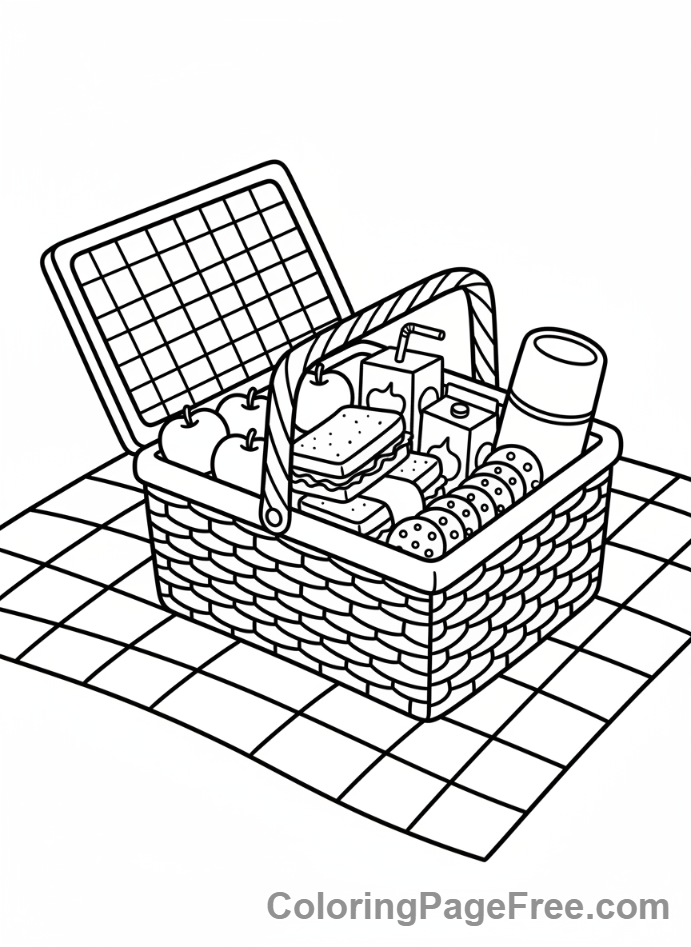 Picnic coloring page - Picnic basket treats