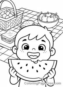 Picnic coloring page - Watermelon slice joy