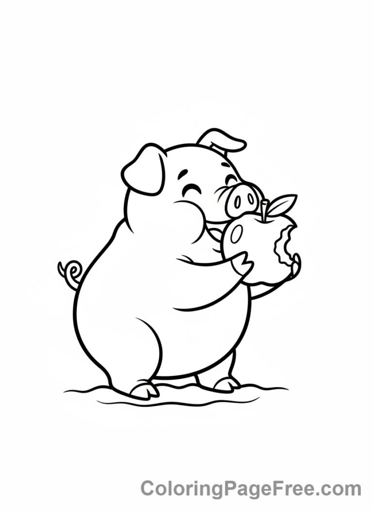Pig coloring page - Pig eating apple