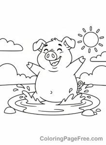 Pig coloring page - Pig playing mud