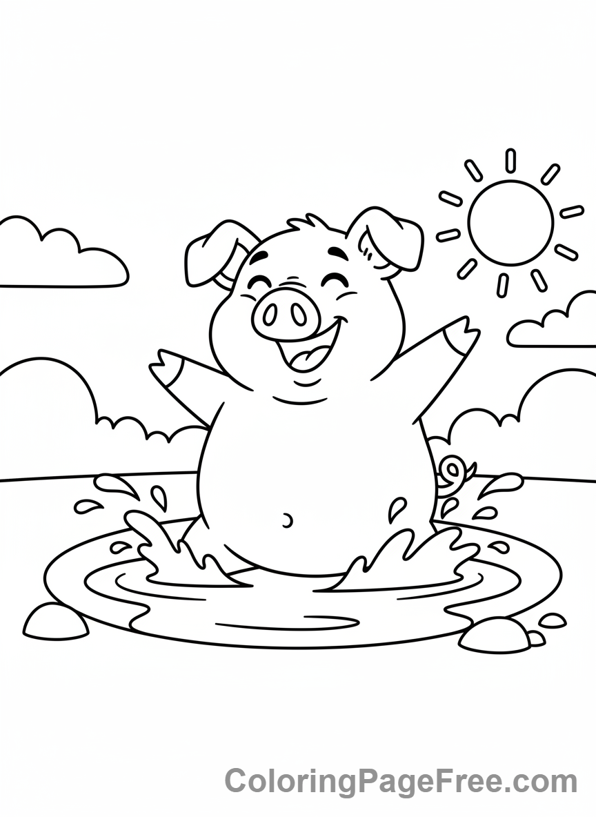 Pig coloring page - Pig playing mud