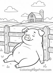 Pig coloring page - Pig relaxing farm