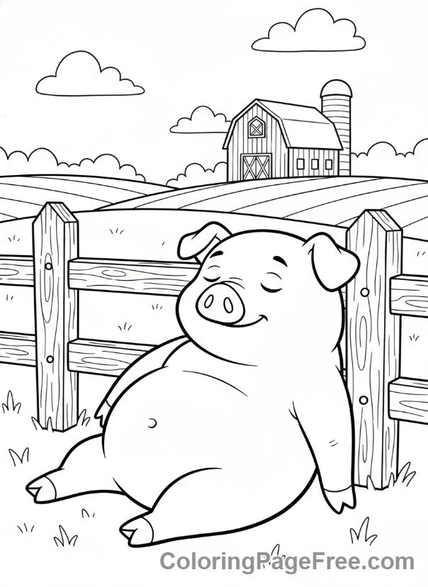 Pig coloring page - Pig relaxing farm