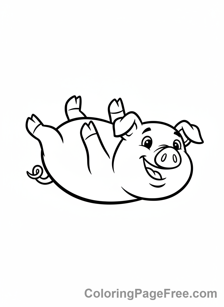Pig coloring page - Pig rolling over