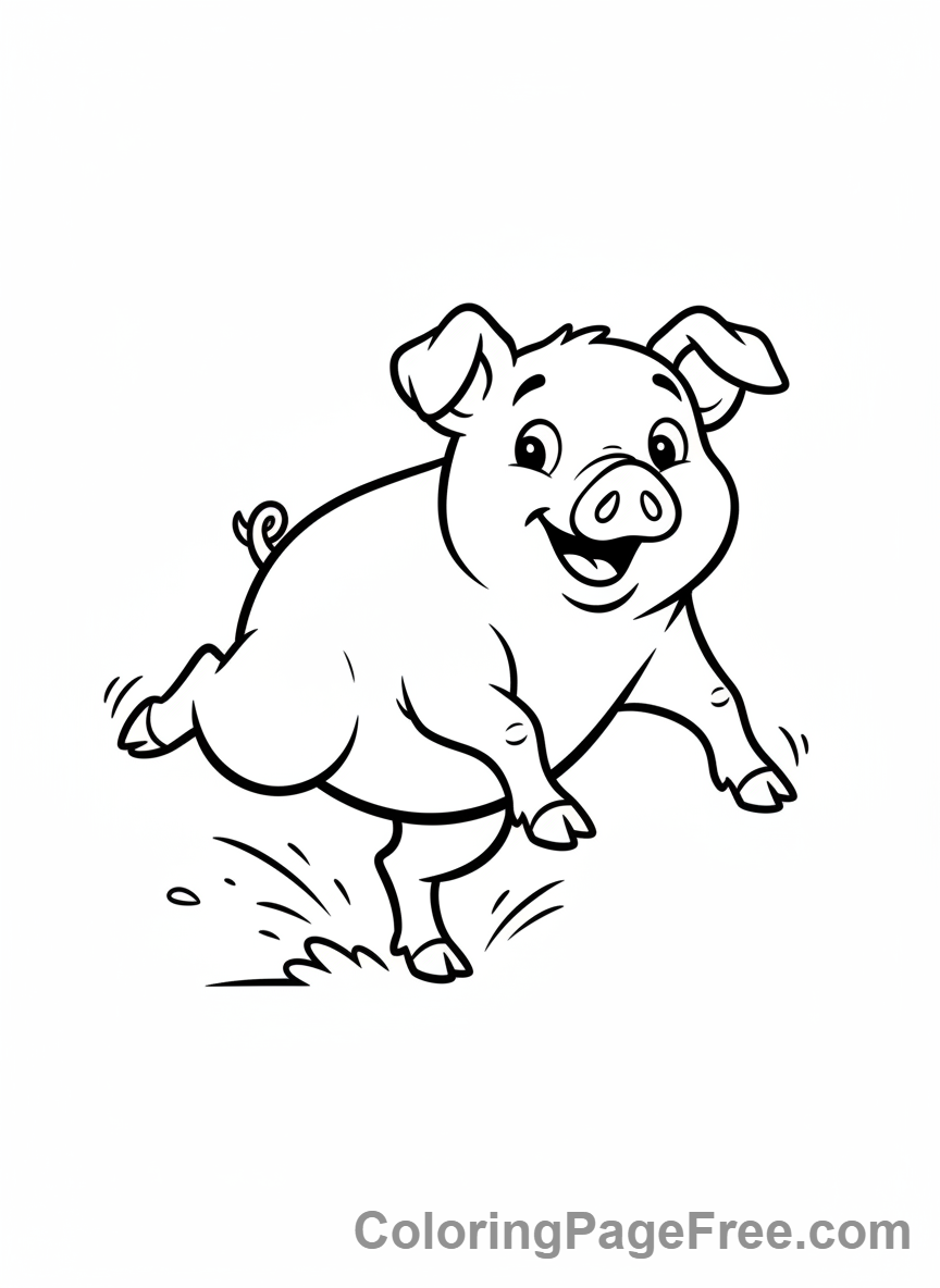 Pig coloring page - Pig running joyfully