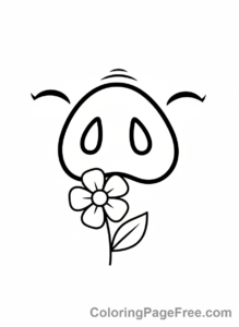 Pig coloring page - Pig sniffing flower