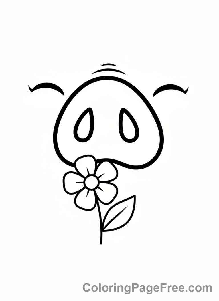 Pig coloring page - Pig sniffing flower