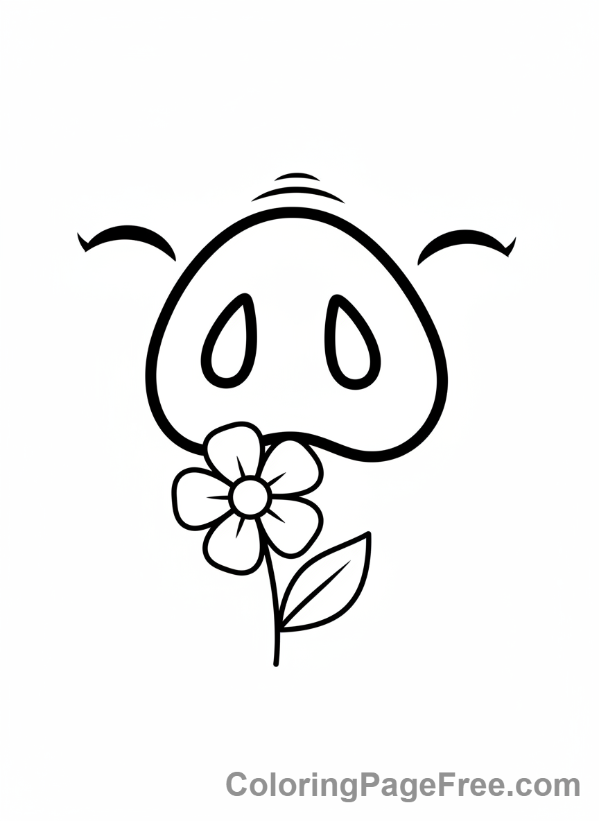 Pig coloring page - Pig sniffing flower