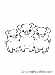 Pig coloring page - Three cute piglets