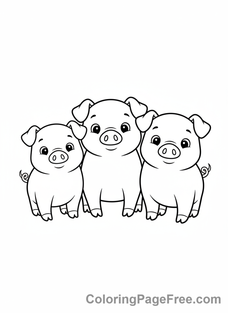 Pig coloring page - Three cute piglets