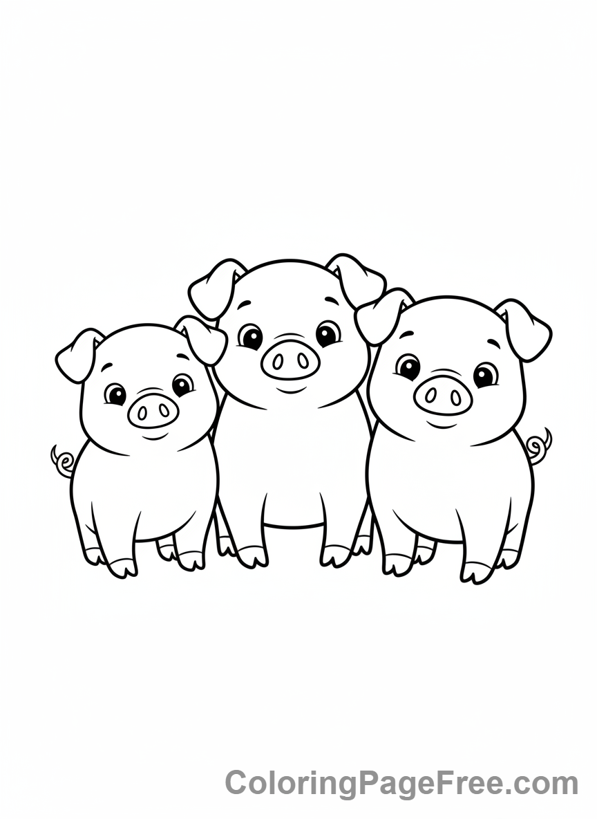 Pig coloring page - Three cute piglets