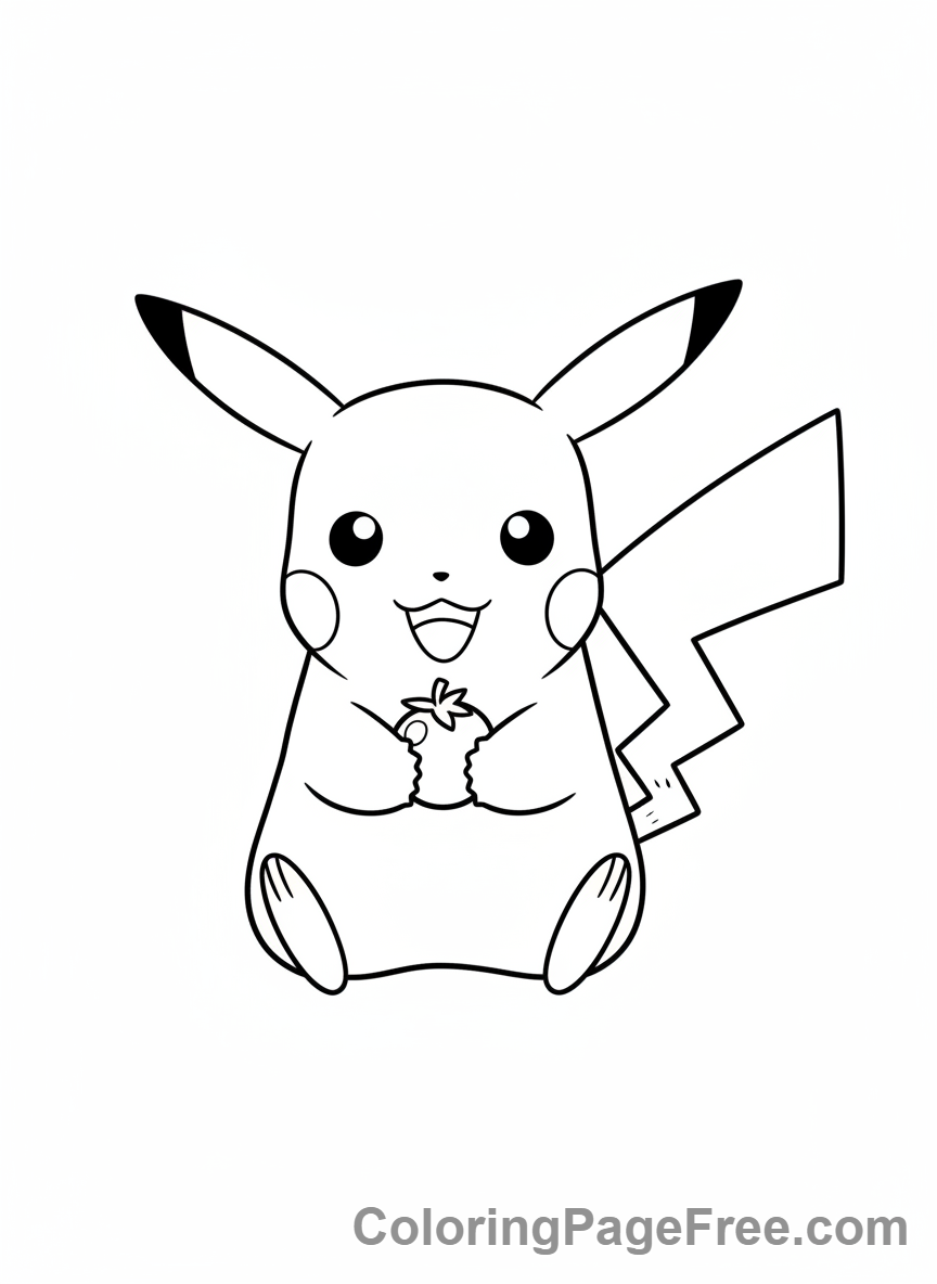 Pikachu coloring page - Pikachu holding berry