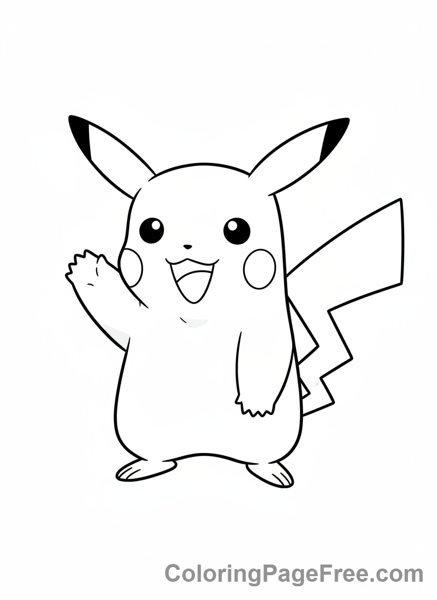 Pikachu coloring page - Pikachu waving hello