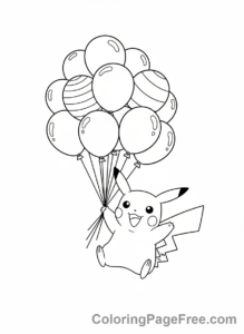 Pikachu coloring page - Pikachu with balloons