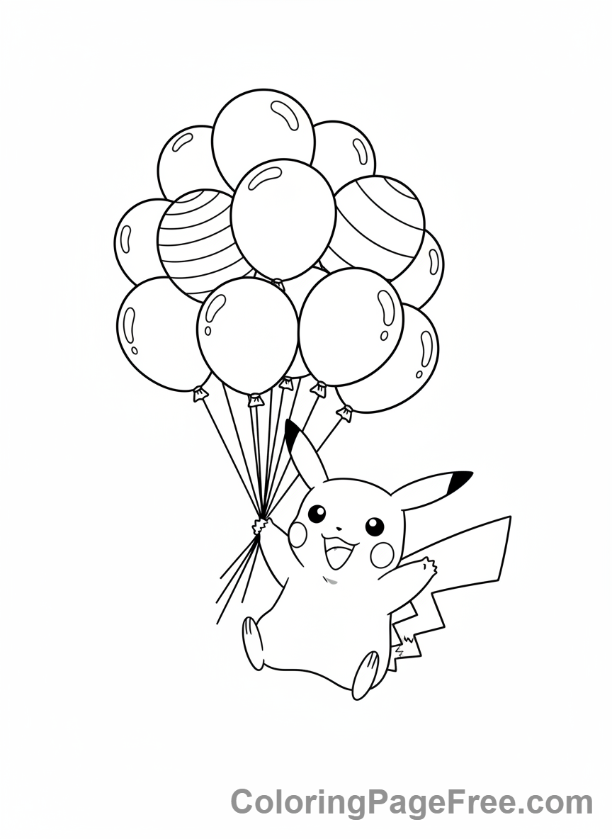 Pikachu coloring page - Pikachu with balloons