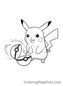 Pikachu coloring page - Pikachu with Pokeball