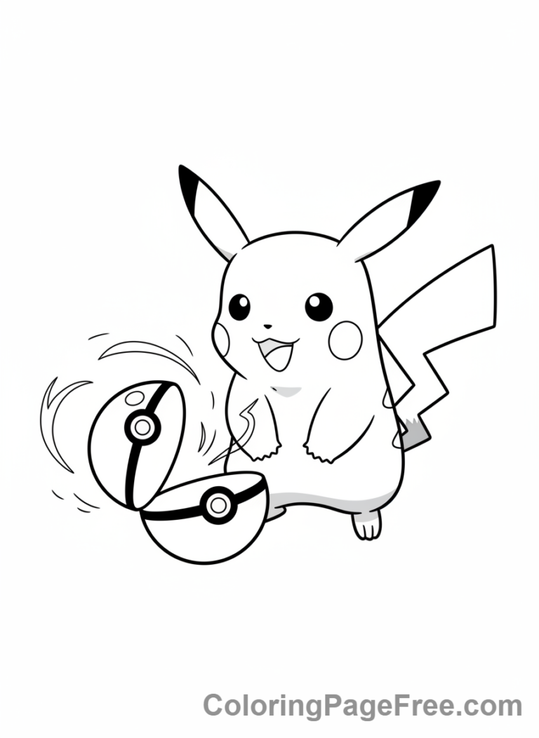 Pikachu coloring page - Pikachu with Pokeball